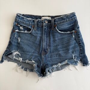 Abercrombie & Fitch High Rise Mom Short Blue Distressed Jean Shorts - Size 27